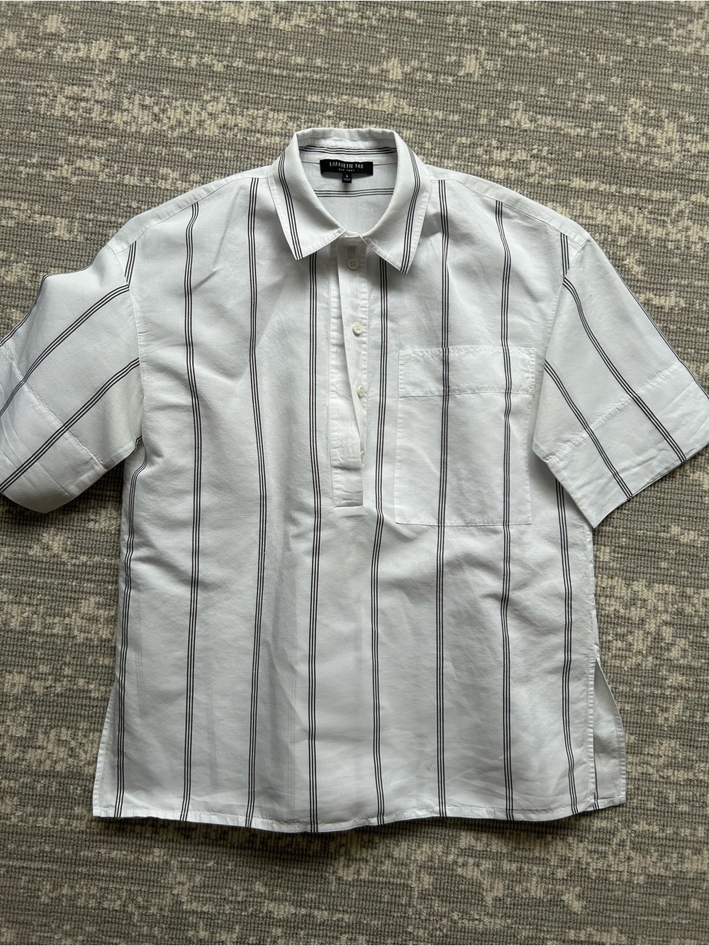 Lafayette 148 New York White Short-Sleeve Stripe Button-Down